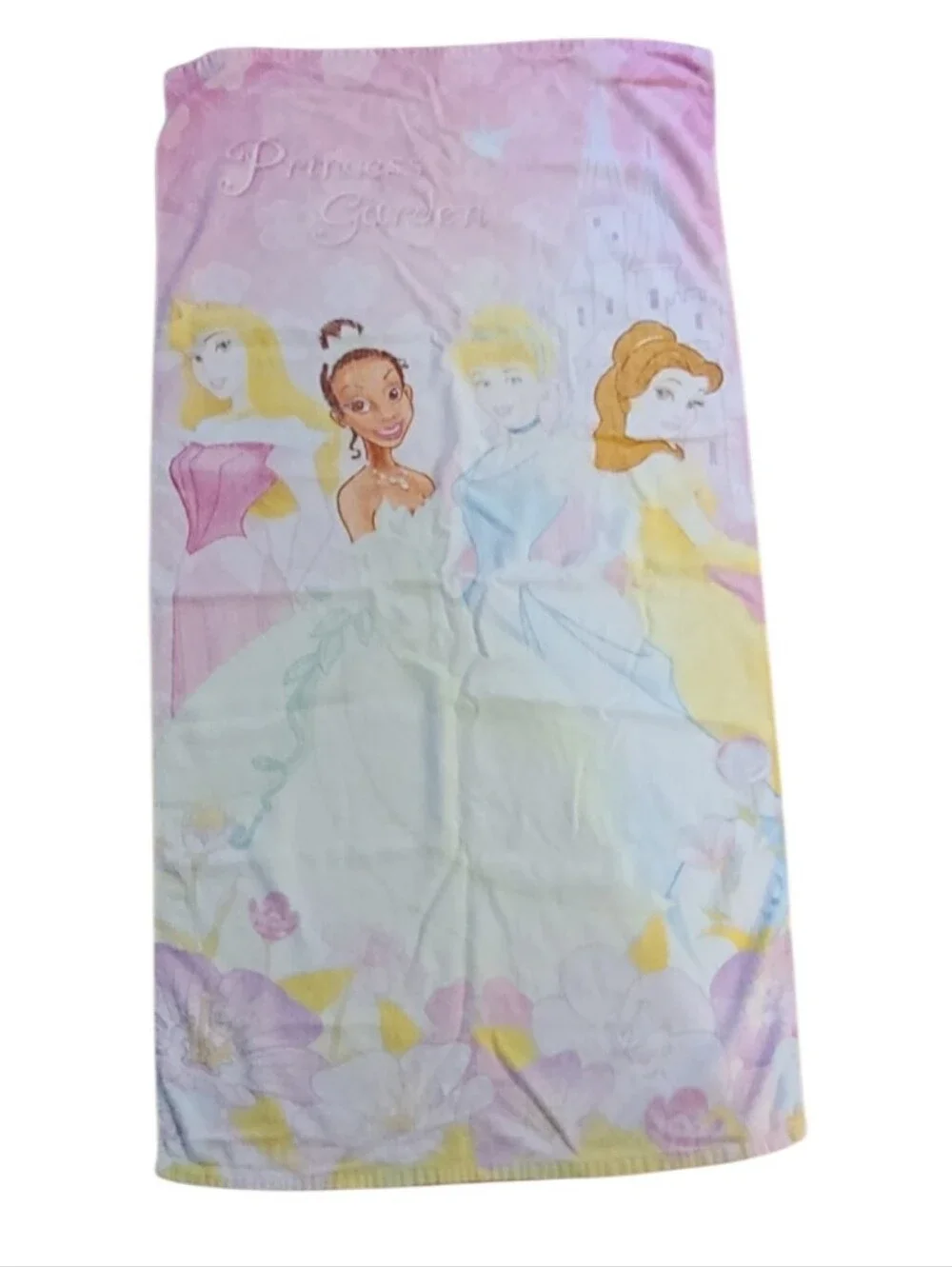 Vintage Disney Princess Beach Towel Floral Gardens Tiana Cinderella Aurora Belle